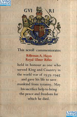 ID351 - Artefacts relating to - Alfred Hayes Lance Corporal,  Royal Irish Fusiliers