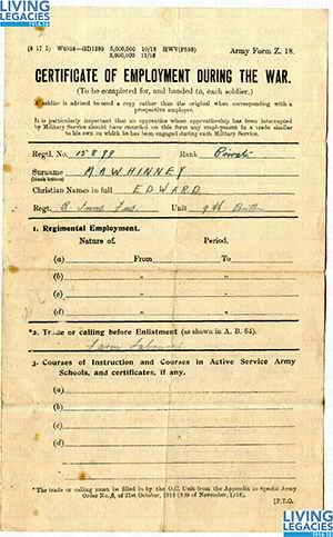 ID823 - Artefacts relating to - Edward Mawhinney, Inniskilling Fusiliers, 9th Battalion