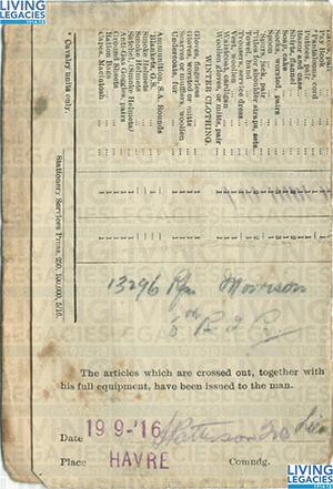 ID1053 - Artefact relating to - Rfl. James Morrison, Stretcher - Bearer, 8th Battalion Royal Irish Rifles 
