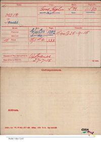 Five-page document on the military service of Private James Moir (11130) of the 1st Battalion Gordon Highlanders who died 25th September 1915, aged 19. <br/><br/>Page 5